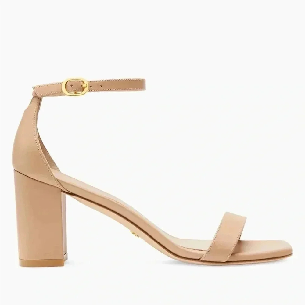 Stuart Weitzman Nearly‎ nude Sandal Block Heel Strappy Heels Like New Size 12